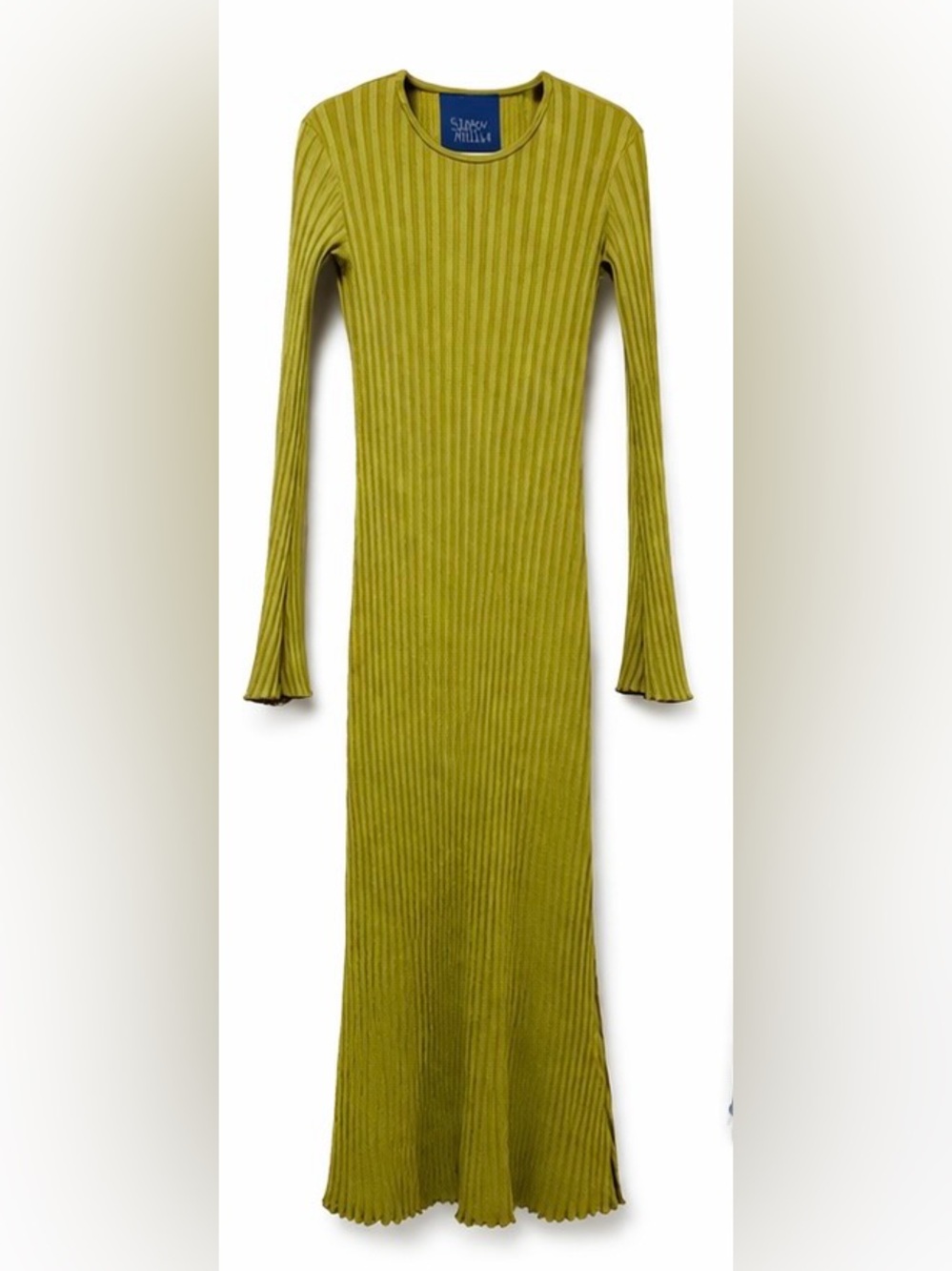Simon Miller Ribbed Long Sleeve Dress in Chartreuse